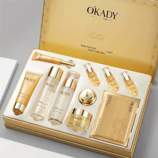 Anti-Aging Skin Care Set for Women 24K Gold Polypeptide Complete Day & Night Routine Peptide Face Care Kit Firming Brightening All Skin Types Luxury Gift Set