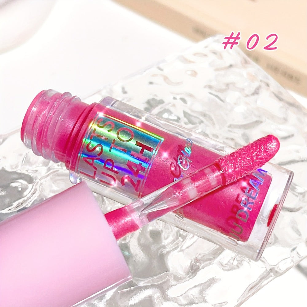 24H Waterproof Glitter Lip Gloss & Lip Stain Set 3PCS – Moisturizing Lip Oil Formula, Long-Lasting Smudge-Proof Glitter Shine in Berry Coral Pink Red Shades for Women All Skin Tones