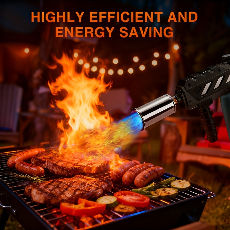 Blow Torch Gun with Detachable Design & Adjustable Flame, Propane Cooking Torch for BBQ, Searing Steak, Caramelizing, Camping, Welding & Weeding, Versatile Kitchen Flamethrower, Gold/Silver & Black (Tank Not Included)