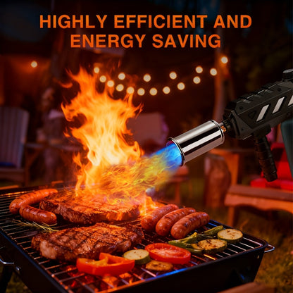 Blow Torch Gun with Detachable Design & Adjustable Flame, Propane Cooking Torch for BBQ, Searing Steak, Caramelizing, Camping, Welding & Weeding, Versatile Kitchen Flamethrower, Gold/Silver & Black (Tank Not Included)