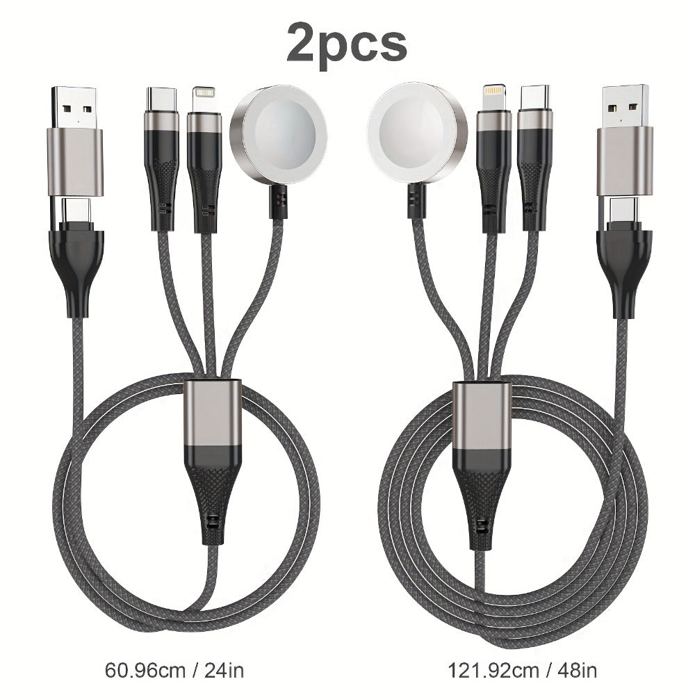 Two-Piece Braided Charging Cable Set with Dual USB-A/USB-C Input and 2-Foot plus 4-Foot Lengths