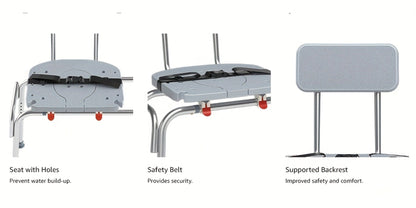 Sliding Bathtub Transfer Bench with Reversible Grey Seat, Safety Rail, Backrest and Adjustable Legs
