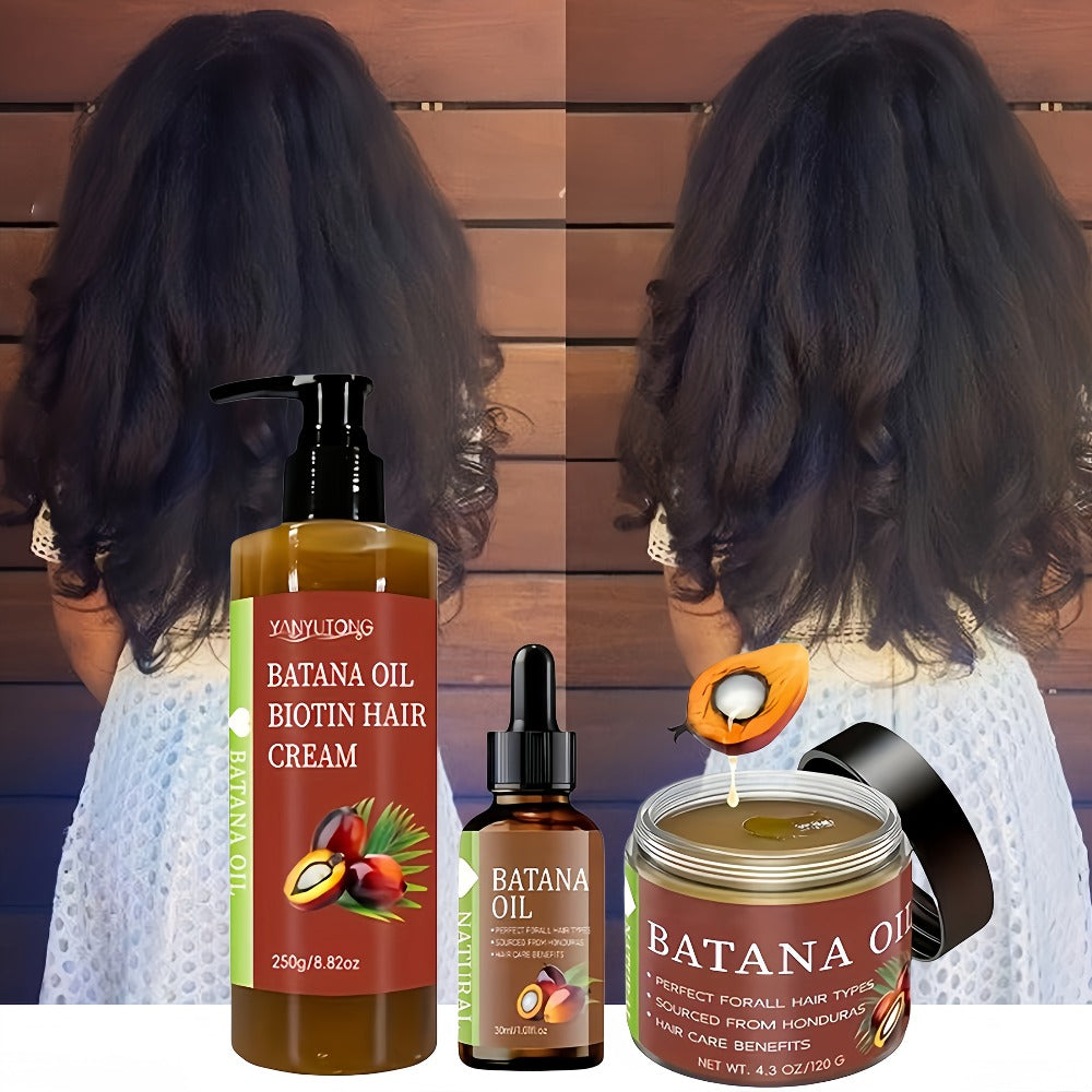 Batana Oil Set 3-Piece from Honduras - Dr. Sebi Cold Pressed Unrefined Batana Oil with Hair Mask & Essence