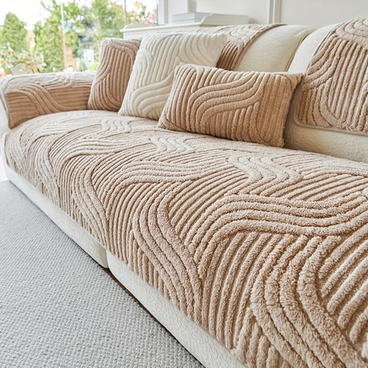 Sofa Cover Wave-Texture Plush Panels for 2 to Large 4-Seater Sofas, Armrest or Pillowcase Options