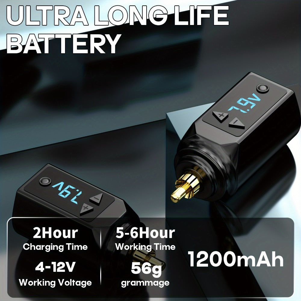 PS083 1200mAh RCA Tattoo Power Supply with LED Voltage Display, 3–12V Control and USB Charging