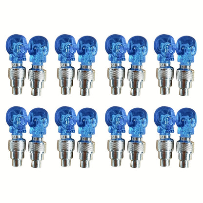 LED Tire Valve Stem Light Sets in 4-, 8- or 16-Piece Blue, Green, Red, Mixed and Skull-Top Configurations