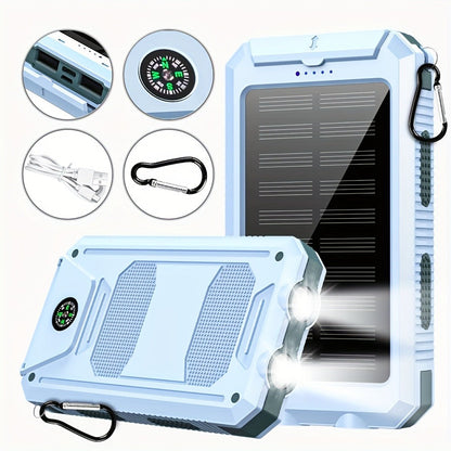 Solar Power Bank, 45800mAh QC3.0 Dual-USB Charger with Solar Panel, LED Flashlight and Five Color Options