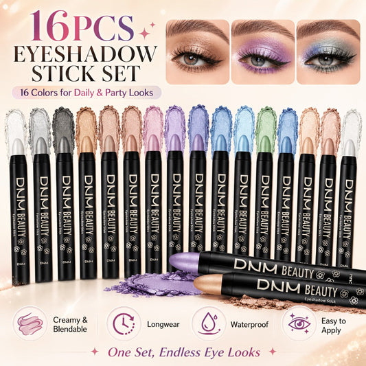 Highly Pigmented Eyeshadow Stick Set 16 Colors Waterproof Matte & Shimmer Eye Makeup Pencil Kit — Blendable Crease-Proof Long-Lasting Eye Crayon for Women Beginners Daily & Glam Looks