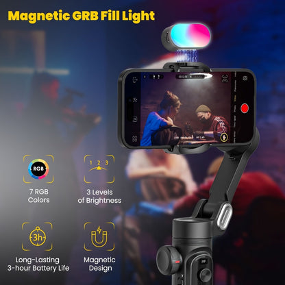 AOCHUAN Smart X Pro Combo 3-Axis Smartphone Gimbal Stabilizer | RGB Fill Light, Extension Rod, OLED Display & Wireless Charging for iPhone 15 14 13 Pro Max, YouTube Vlogging & Live Streaming