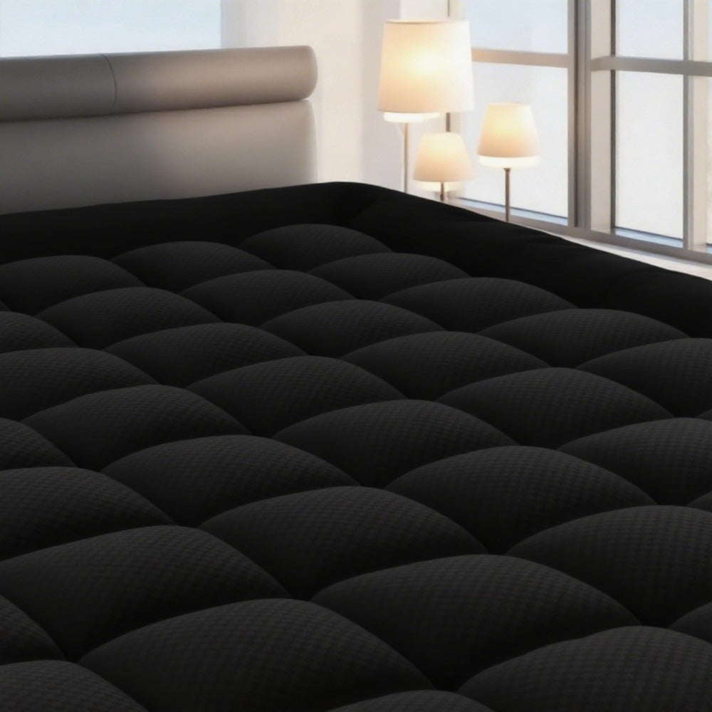 RV Queen Mattress Topper Quilted Pillow Top Mattress Pad Fitted Protector Cooling Breathable Fluffy Soft Cover with 8-21" Deep Pocket for RV Camper Trailer, Black