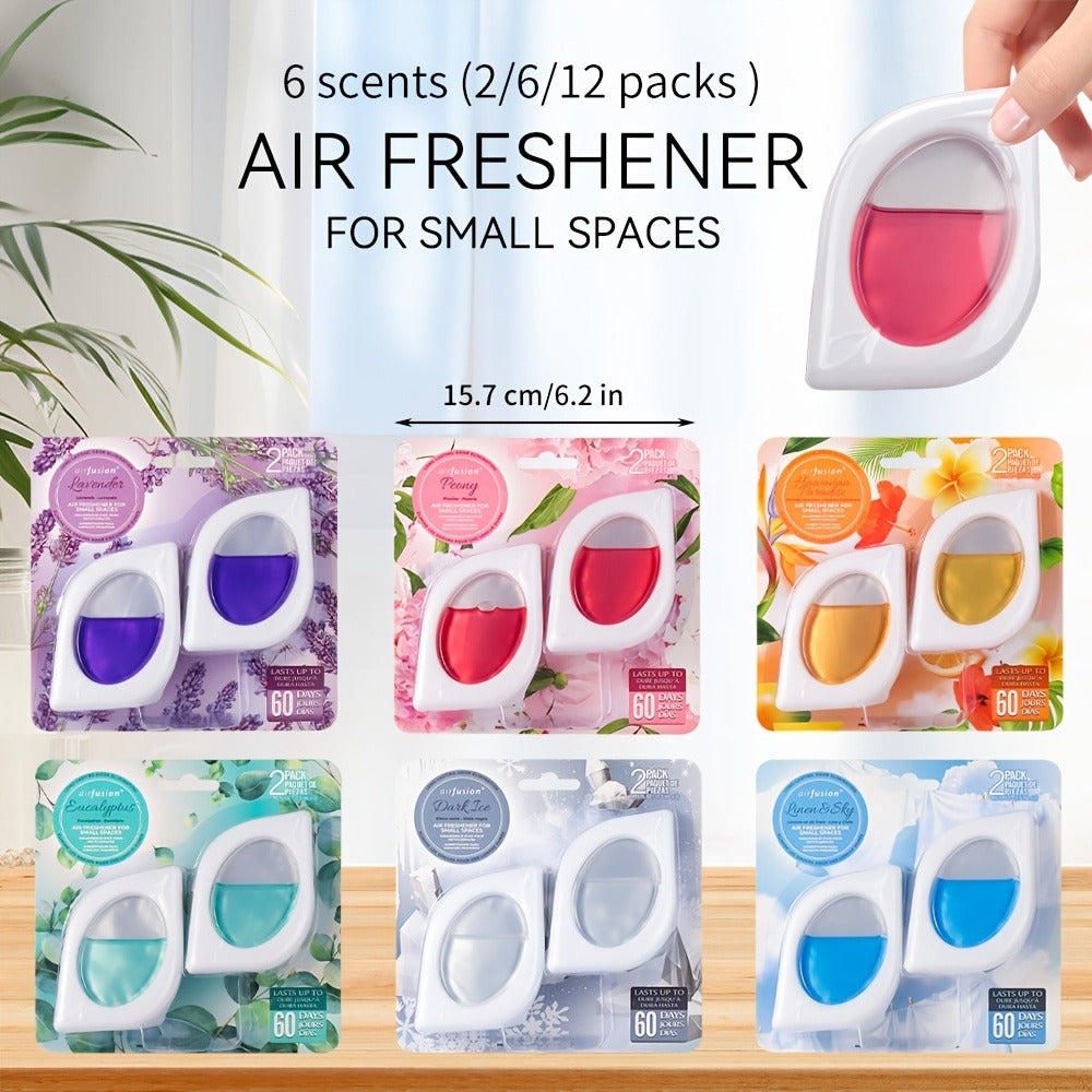 Compact Air Freshener Cups in Six Scents, Available in 2, 6 or 12 Packs for Closets, Bathrooms and Small Spaces