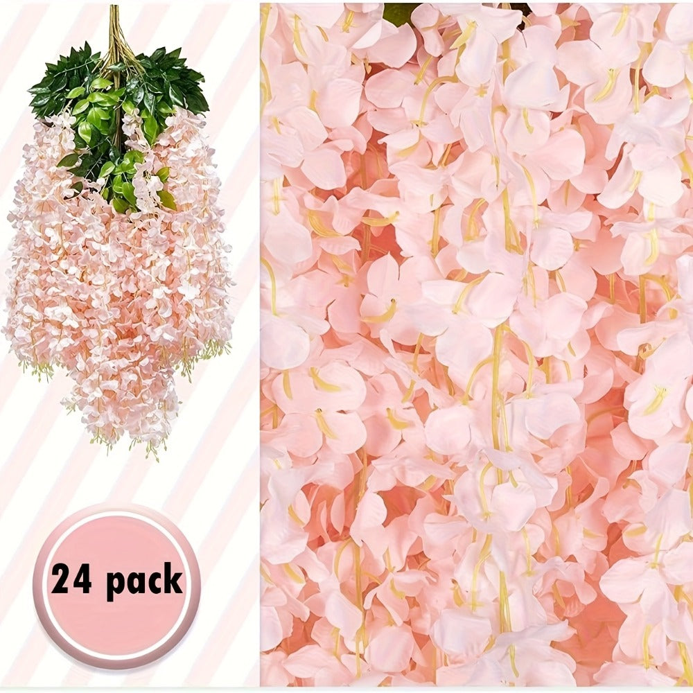 Artificial Flowers 24-Piece Light Pink Wisteria Vine Garland for Wedding Arches, Walls and Backdrops