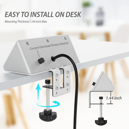 Power Strip Desk-Edge 7-in-1 with Clamp or Screw Mount, PD 20W USB-C, 5.6-Foot Cord and Power Indicator