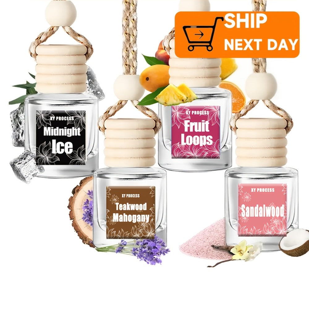 Car Air Freshener 4-Bottle Gift Set – Hanging Diffuser with 60-Day Lasting Fragrance, Multiple Scent Styles for Car Interior, Perfect Holiday Gift for Friends & Family