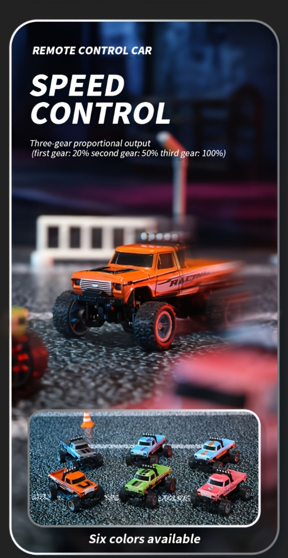Remote Control Car, 1:64 Scale Alloy Mini Off-Road Truck with 2.4GHz Control, Shock Suspension, Running Lights and Five Colors