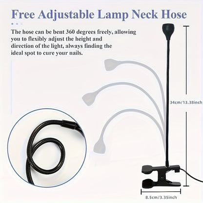 365nm-Labeled UV LED Nail Lamp with Clip Mount, Flexible Gooseneck, USB Cable and Black or White Finish