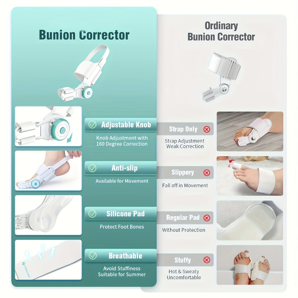 Adjustable Knob Big Toe Alignment Brace with Heel Strap for Left or Right Foot, One-Piece Option