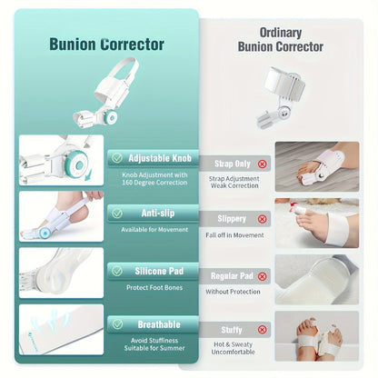 Adjustable Knob Big Toe Alignment Brace with Heel Strap for Left or Right Foot, One-Piece Option