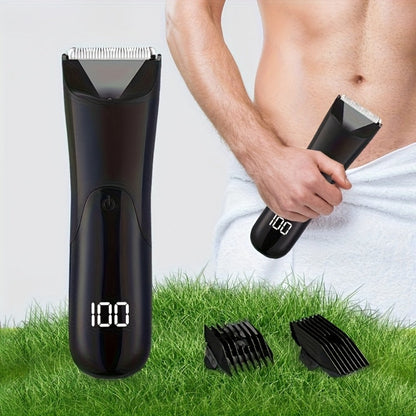 Ceramic Blade Groin Trimmer for Men USB Rechargeable Electric Body Hair Shaver Dry Wet Use 2 Protective Covers 500mAh Lithium Battery Pubic Chest Back Grooming Gift Valentine Father's Day