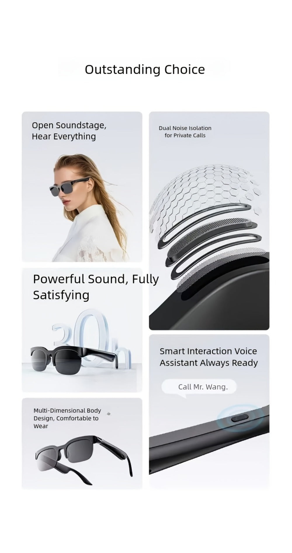 Smart Glasses Translation Eyewear with Photochromic Lenses, Wireless Earphones, Microphone and Rechargeable Battery
