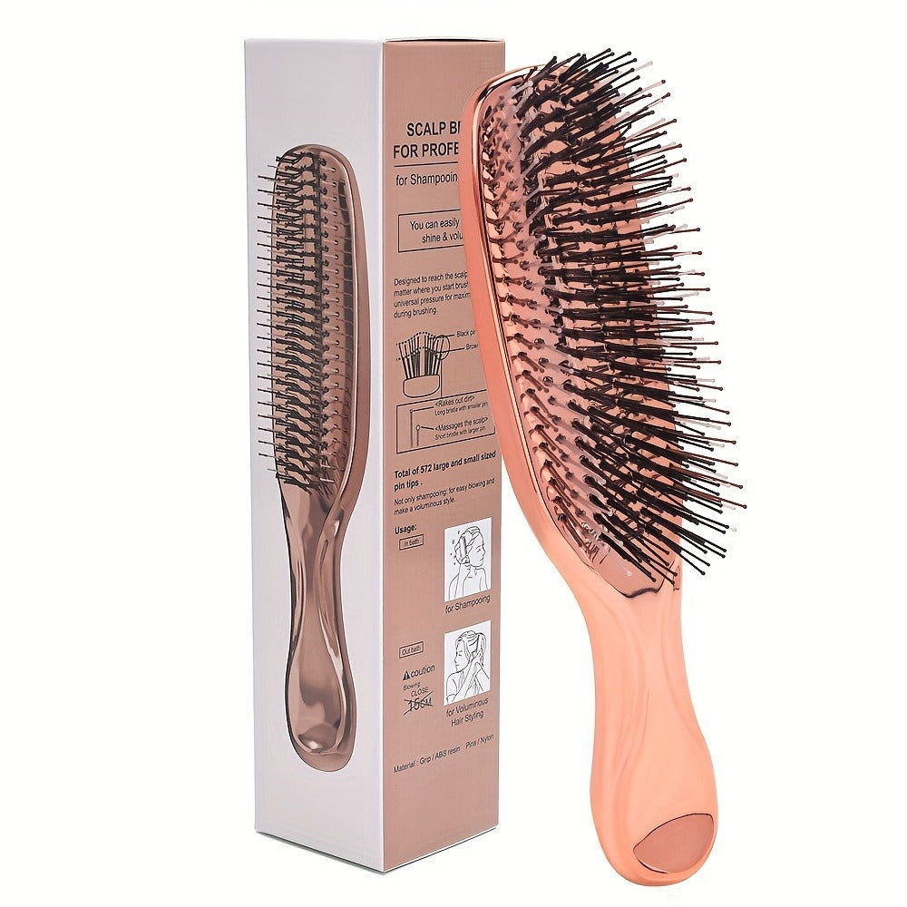 Air Cushion Detangling Hair Brush with Electroplated Finish and Flexible Pins in Three Color Options