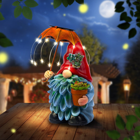 Solar Light Elf Resin Statue – Outdoor Garden Figurine That Automatically Lights Up at Night, Holiday Collectible Decor for Christmas, Easter, Halloween, Thanksgiving & Hanukkah, Patio Porch Desk Decor Gift