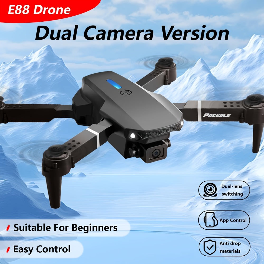 E88 Foldable Drone with Dual Camera – RC Quadcopter 360° Stunt Flip Surround Flight Optical Flow Height Hold 500mAh Battery Beginner to Intermediate Indoor Outdoor Flying Toy Gift for Teens Adults Boys