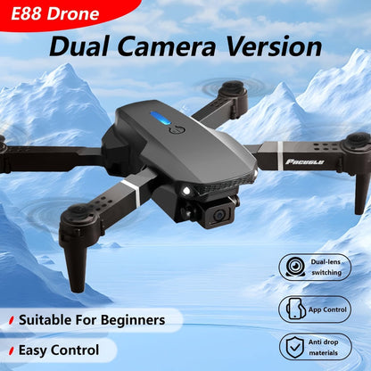 E88 Foldable Drone with Dual Camera – RC Quadcopter 360° Stunt Flip Surround Flight Optical Flow Height Hold 500mAh Battery Beginner to Intermediate Indoor Outdoor Flying Toy Gift for Teens Adults Boys