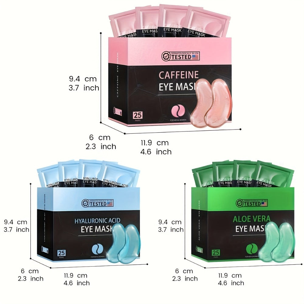 25-Pair Under-Eye Patch Set with Individually Packed Caffeine, Hyaluronic Acid or Aloe Vera Formula Options