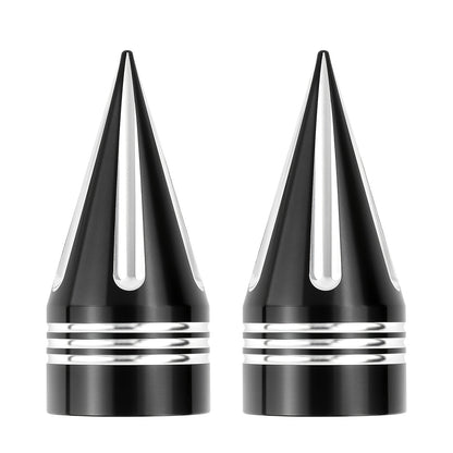 CNC Spike Motorcycle Front Axle Nut Covers Caps 3.6" – Fits Harley Touring Street Glide Road King Electra Glide Tri Glide 2008-Later, Black & Silvery