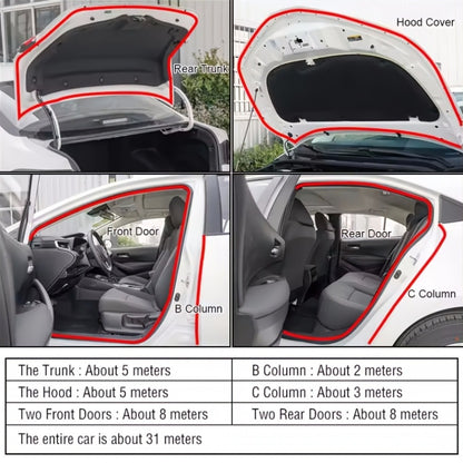 Car Door Seal Strip - 16.73ft Universal Self-Adhesive Rubber Weatherstrip for Noise Reduction & Sound Insulation, Fits Cars, Trucks, SUVs & RVs
