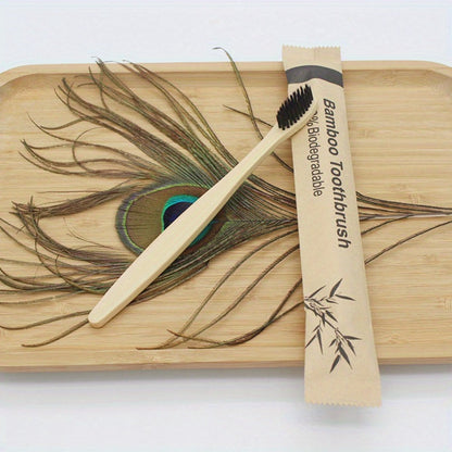 20-Piece Bamboo-Labeled Toothbrush Set with Individually Wrapped Handles and Mixed Bristle Colors