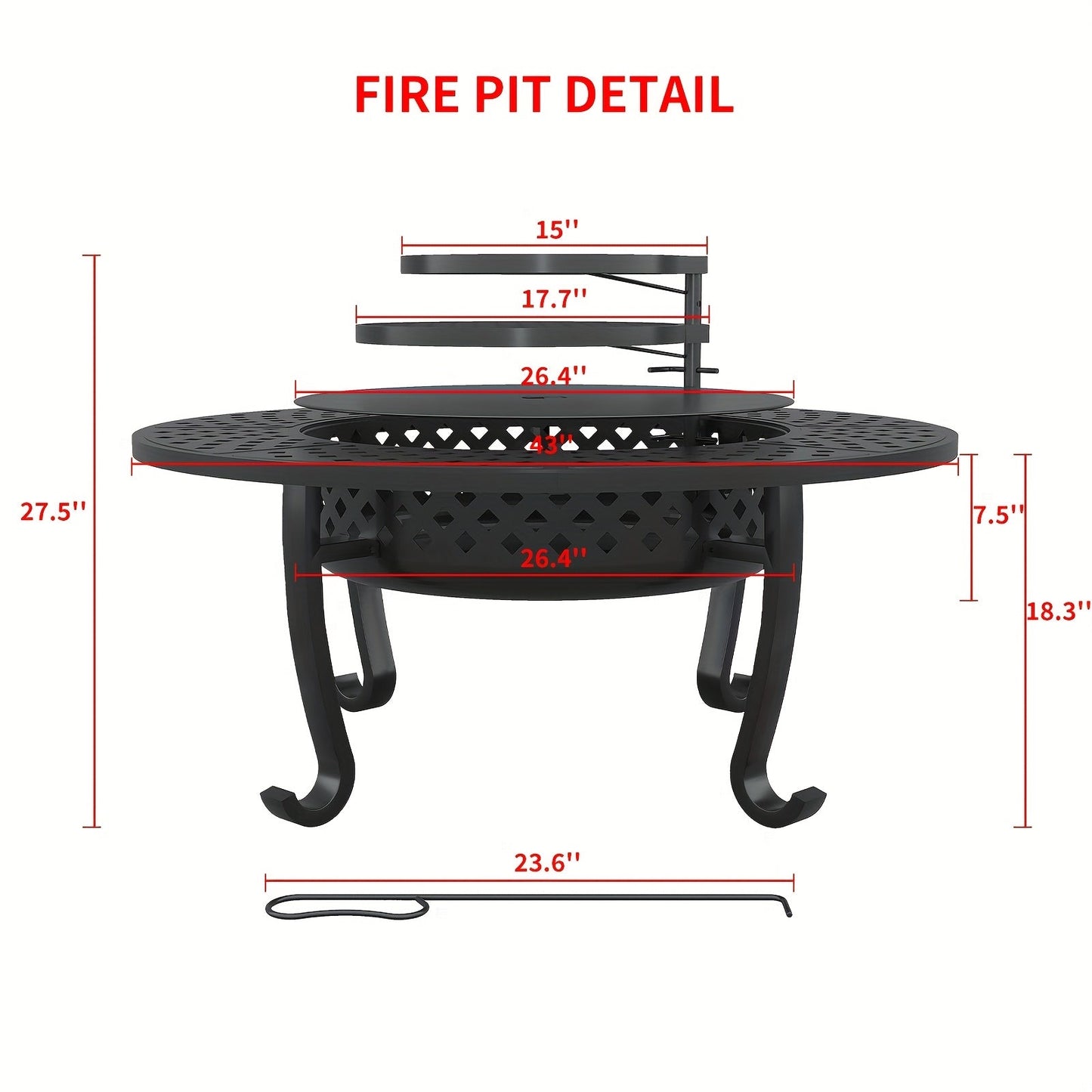 Fire Pit 43 Inch with 2 Cooking Grills & Lid Outdoor Wood Burning Firepit Round Metal Table for Backyard Patio Garden Camping Bonfire
