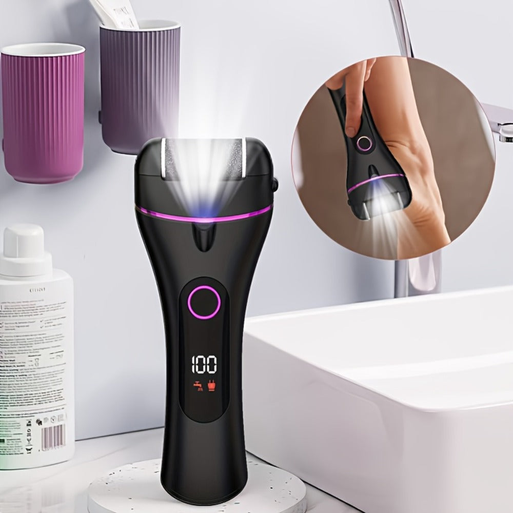 14-in-1 Rechargeable Electric Foot Care Kit with Three Roller Heads, Display and Black or Purple Finish