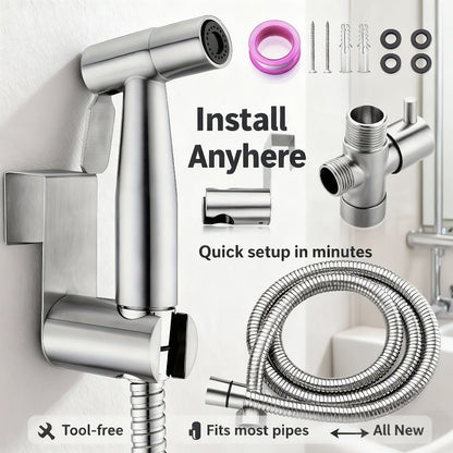 Wall-Mounted Handheld Bathroom Sprayer Set with Bracket, Flexible Hose and Teflon Tape for Home and Everyday Use