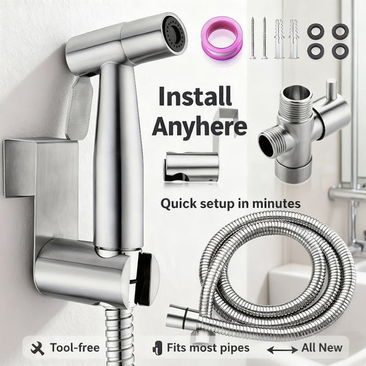 Wall-Mounted Handheld Spray Gun Set with Bracket, Teflon Tape & Flexible Hose – Bathroom Bidet Sprayer for Toilet, Sink, Garden & Pet Washing