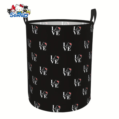 Collapsible Laundry Hamper with Bow Cat Prints, Two Handles and 40 x 50cm Size in Nine Pattern Options