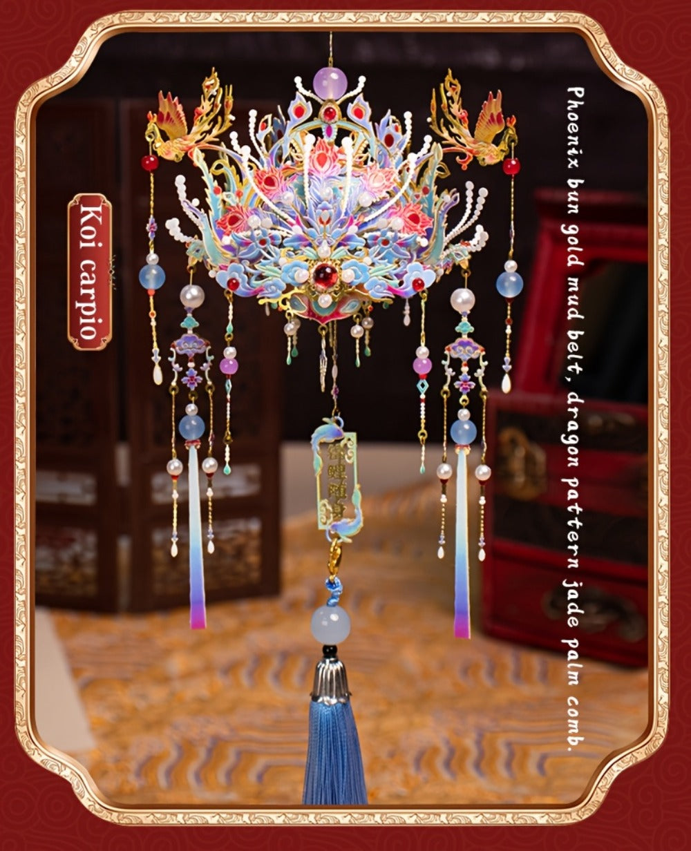 3D Metal Phoenix Crown Model Kit with Qingluan Ornament or Wutong Tree Display Bracket Checkout Options