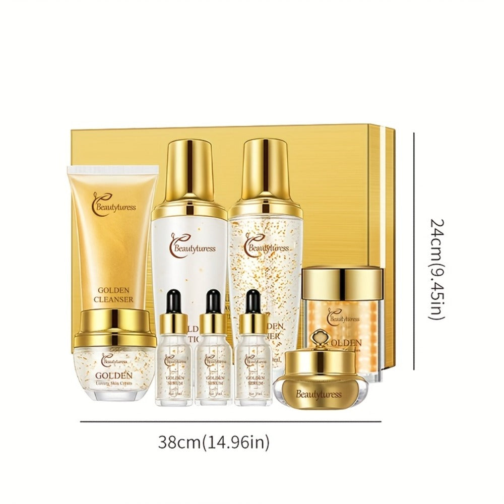 Skincare Set with Beautyluress Label, 9 Collagen and Hyaluronic Acid Cleanser Serum and Cream Items