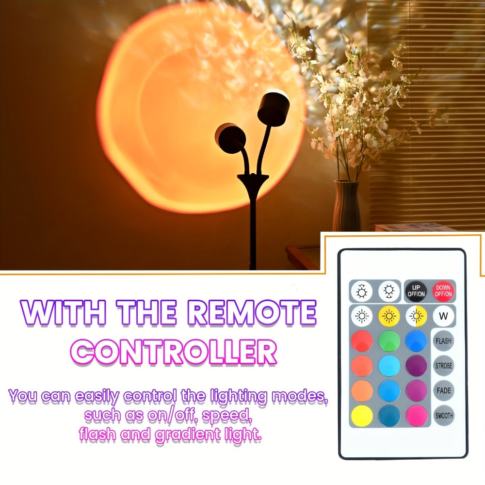 Black Dual-Head Floor Projector Lamp with Two Adjustable Spot Heads, Remote and Color Discs