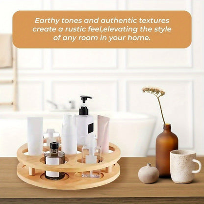 360 Rotating Bamboo Coffee Syrup Organizer 7-Bottle Holder Rack – Countertop Spice Condiment Storage Stand for Kitchen Bar Home Office Desktop Easy Assembly Scratch-Proof Base