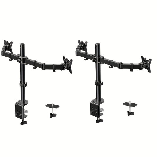 Adjustable Dual Monitor Arm for 13-32 Inch Screens, VESA 75x75/100x100mm, 45° Tilt 90° Swivel 360° Rotation, 17.6 lbs per Arm, C-Clamp & Grommet Mount, Cable Management, Space-Saving Home Office Desk Stand