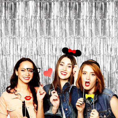 Party Decorations Six-Pack Silver Tinsel Curtain Backdrop, 39.3 x 78.7-Inch Panels for Photo Areas