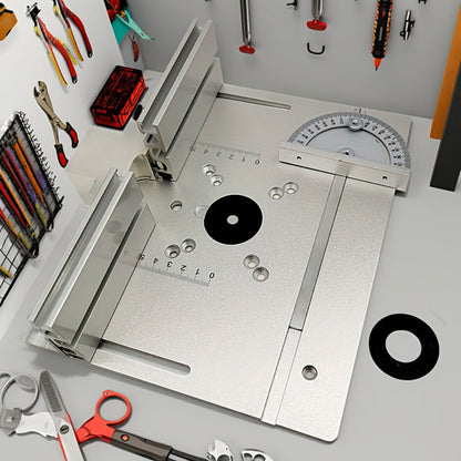 Aluminum Router Table Insert Plate with Fence & Miter Gauge - Precision Woodworking Tool, Dual Function Design, No Electricity Required, Compatible with Standard Router Tables for DIY & Cabinet Making