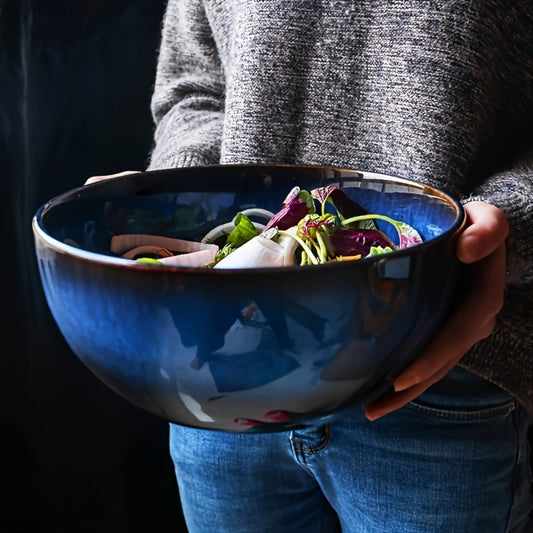 Extra Large Ceramic Bowls Set of 2 – 81oz Deep Blue Salad Bowl, Ramen Noodle Soup Bowl, Stylish Durable Dinnerware for Home Kitchen, Restaurant & Holiday Gift