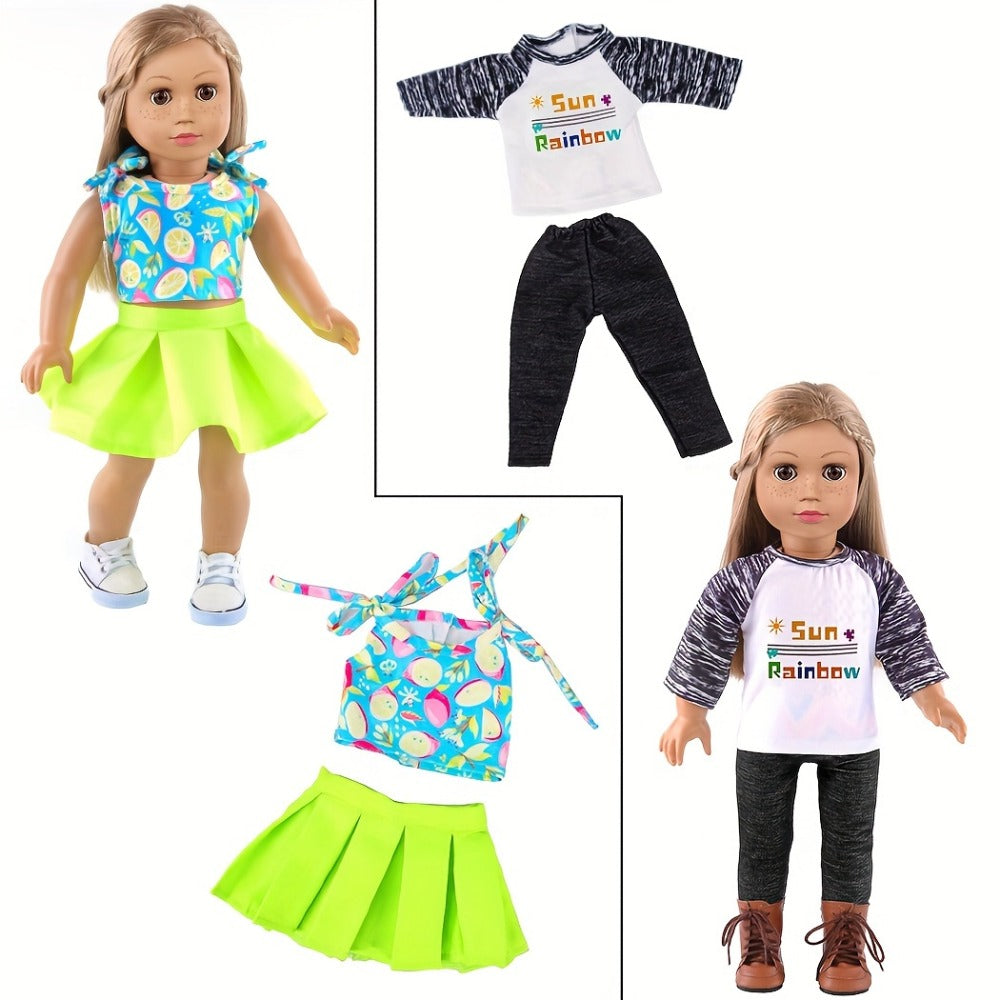 10-Outfit Doll Clothes Set for 18-Inch Dolls with Mixed Dresses, Tops, Pants, Skirts and Headwear