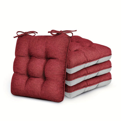 Tufted Chair Cushion Sets in 4- or 8-Piece Options with M/L Sizes, Tie Straps and 12 Color Choices