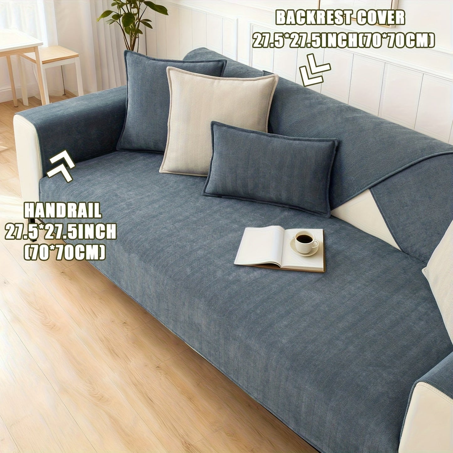 Sofa Cover Ribbed Chenille Stretch Panels with Non-Slip Design for 1 to 4 Seats, Armrests or Cushions