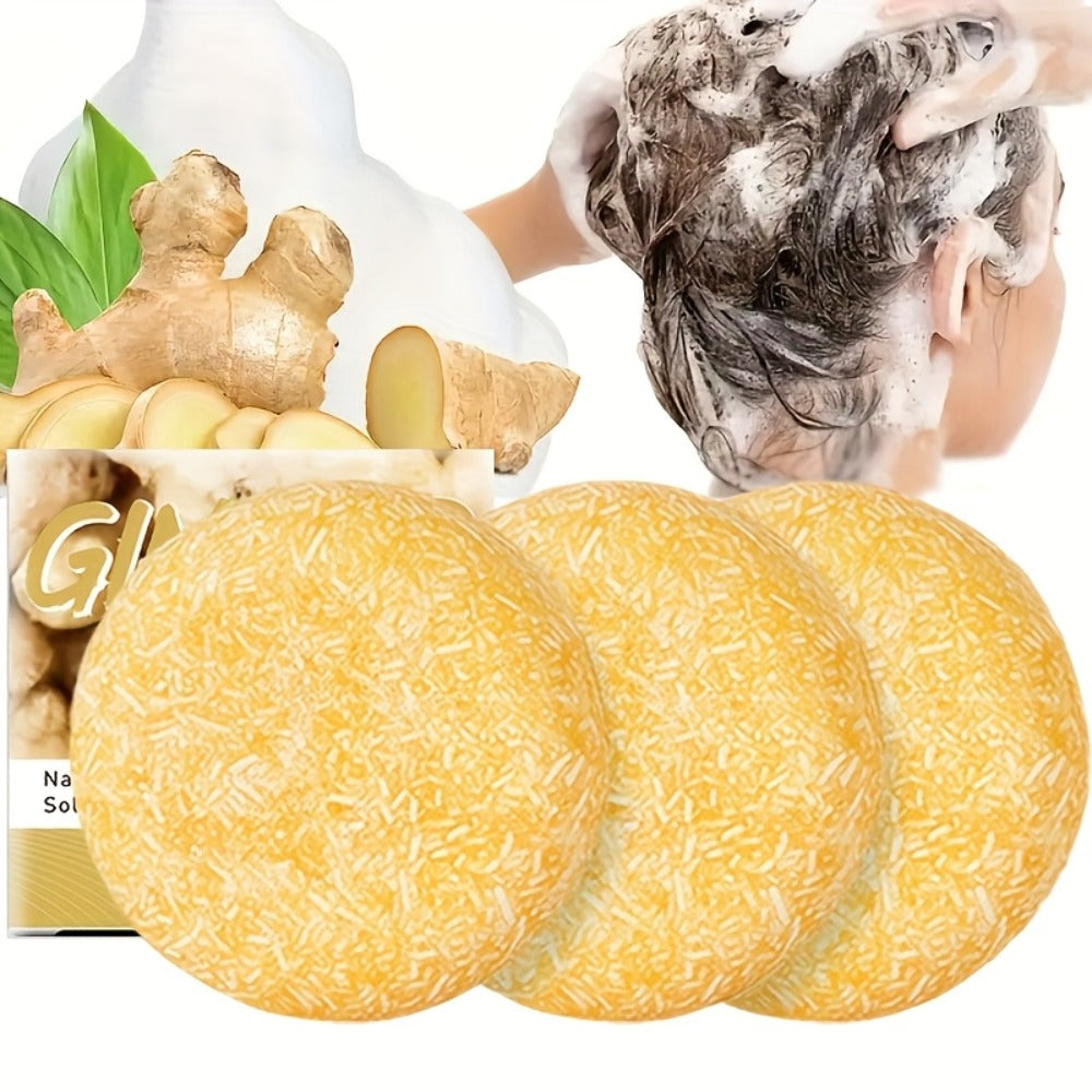 Ginger Shampoo Bar 3pcs × 60g — Natural Handmade Solid Shampoo Bar, Sulfate-Free, Paraben-Free & Vegan | Scalp Stimulating Ginger Formula for Hair Growth | All Hair Types | Unisex Travel Size