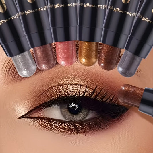 Waterproof Eyeshadow Pencil Set 6 Colors — Metallic & Matte Glitter Highlight Eyeliner Crayons, Long-Lasting Smudge-Proof Eye Makeup, No-Brush Multifunctional Sticks for Women, Neutral Brown & Shimmer
